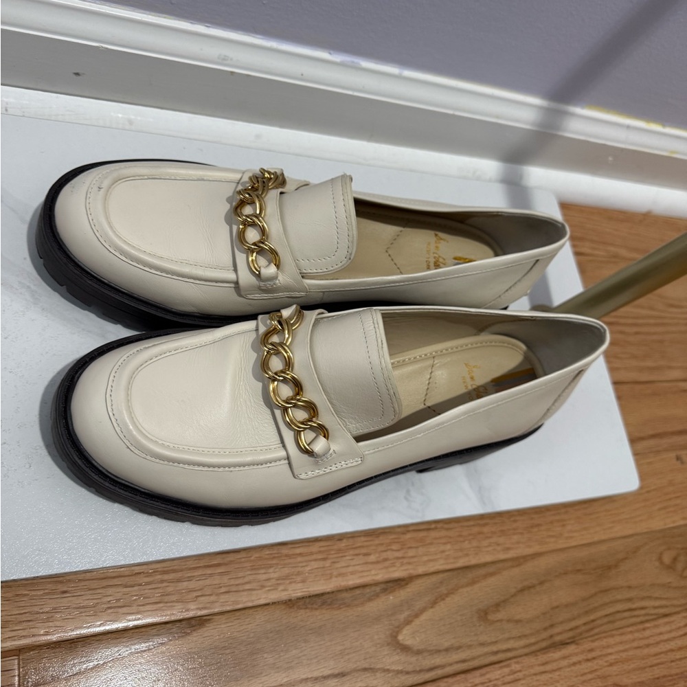 Sam Edelman Cream Loafers with Gold Chain